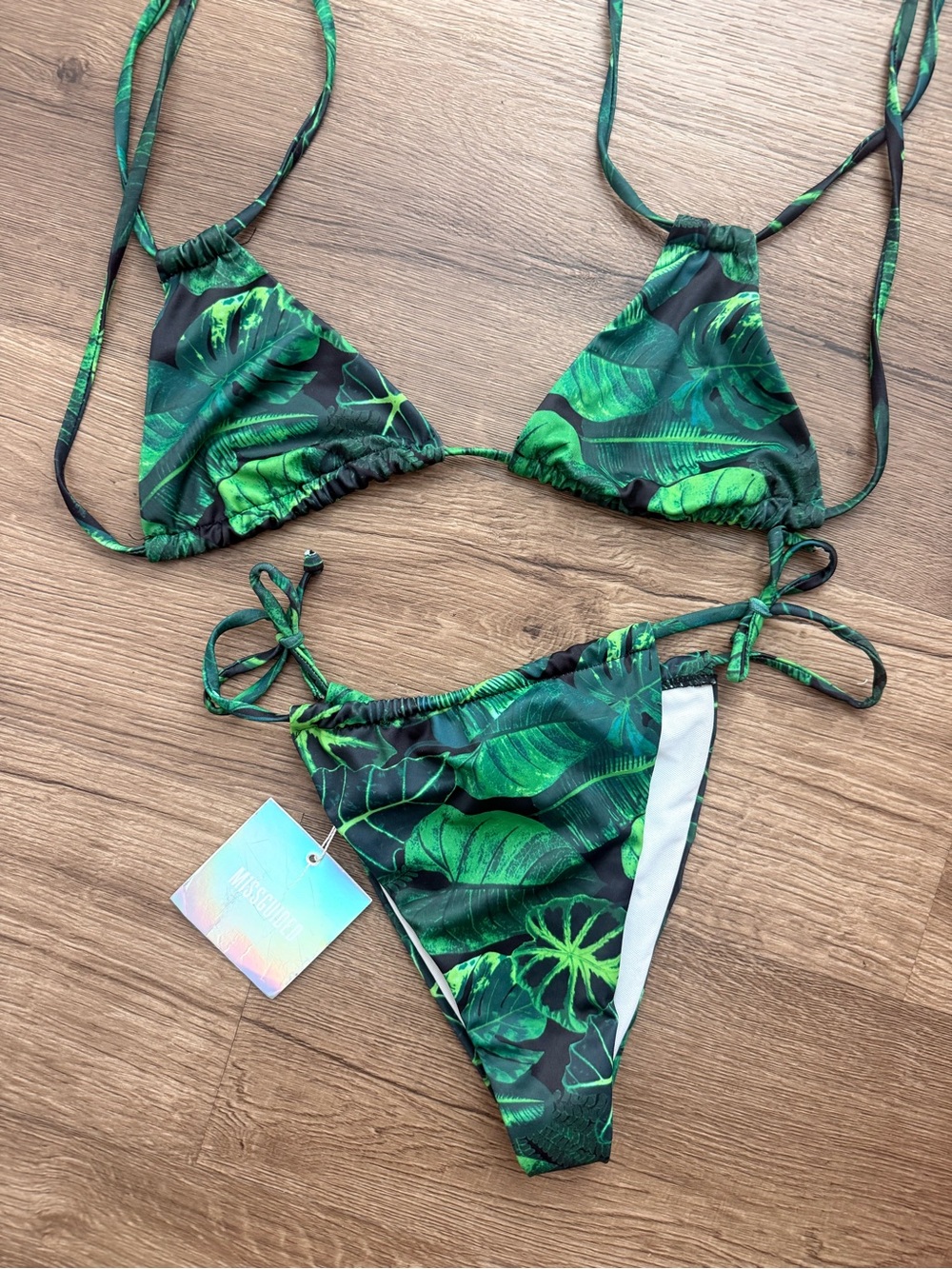 Missguided Leaf Print String Bikini Set